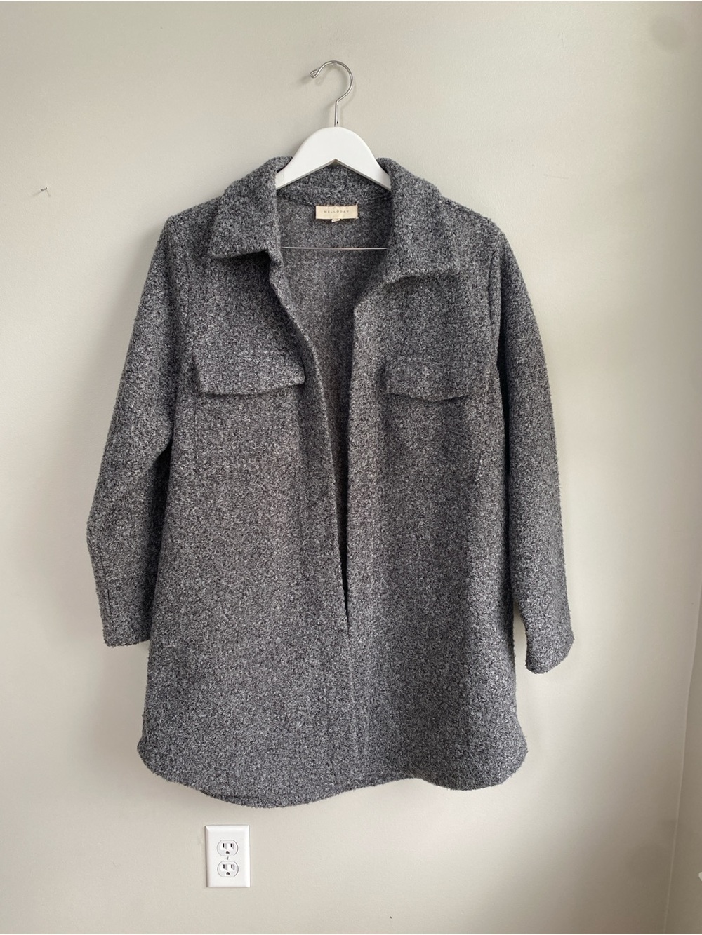Anthropologie MELLODAY Heather Gray Teddy Jacket with Chest Flaps